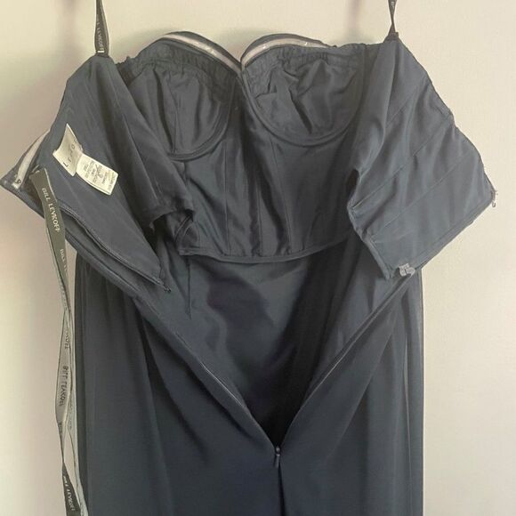 Will Levkoff Long Navy Blue Chiffon Strapless Gown 10 - Picture 7 of 10